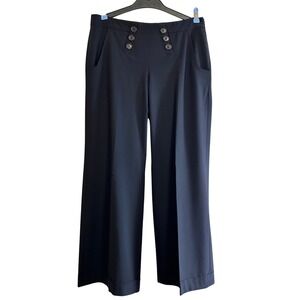 Pink Tartan Wide Leg Sailor Pants Womens 12 Navy Blue Quiet Luxury